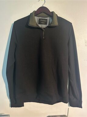 Porter & Ash Men's Black Quarter-Zip Sweater with Olive-Trim Collar